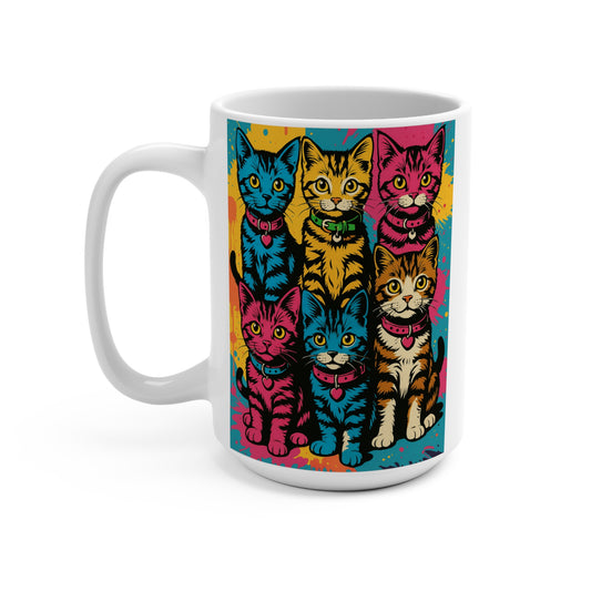 Pop Art Cats Ceramic Mug 15oz Colorful Cat Coffee Cup Funny Gift For Cat Lovers Retro Feline Art
