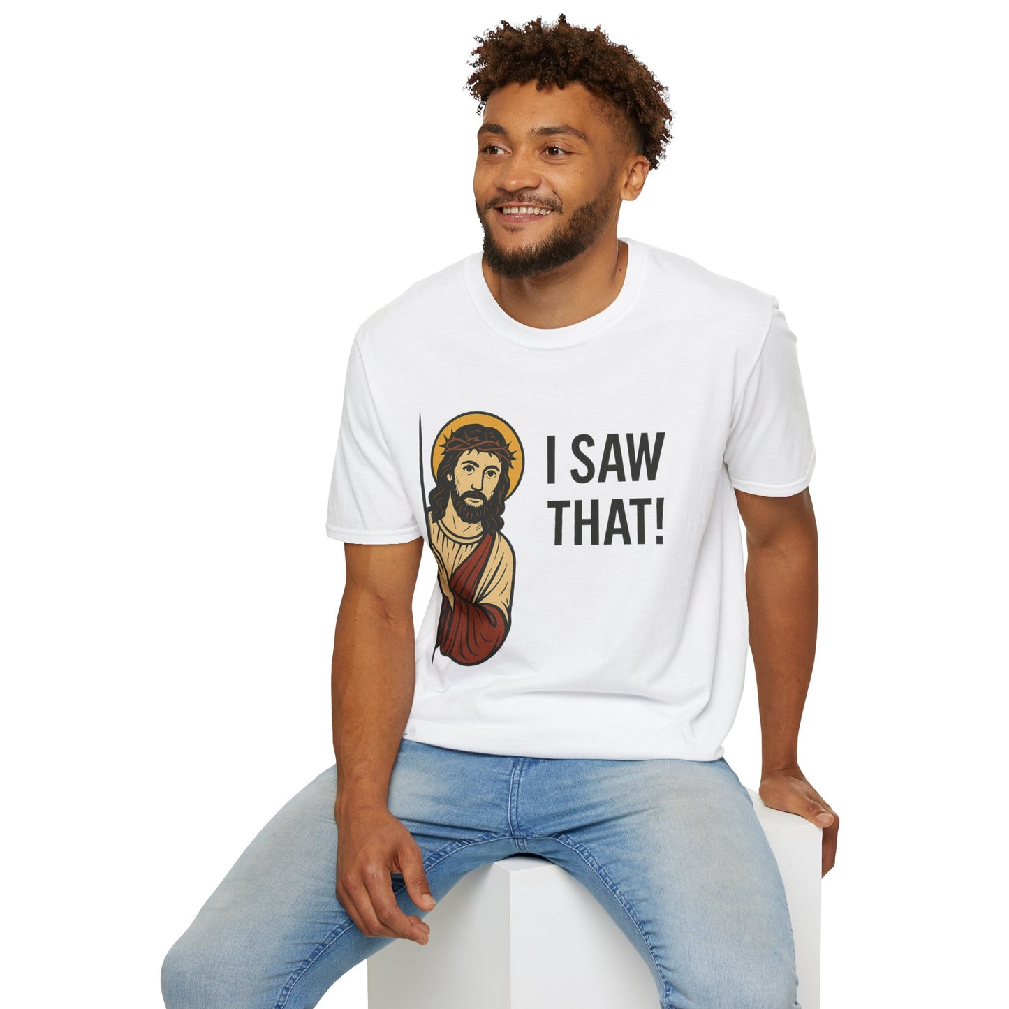 Funny Jesus Watching Shirt – I Saw That Religious Humor Tee – Christian Meme Graphic Tee – Gift for Church Friends and Sinners Alike