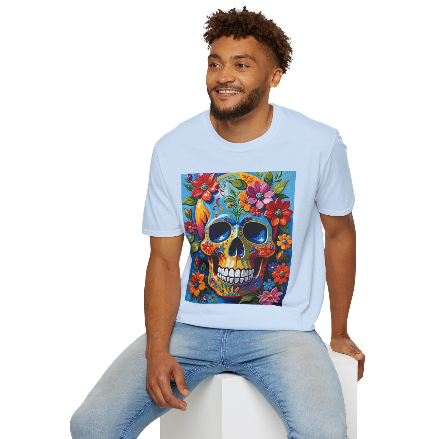 Floral Sugar Skull Shirt – Colorful Skull with Flowers Tee – Gift for Art Lovers, Halloween Fans, and Bold Statement Outfit Seekers