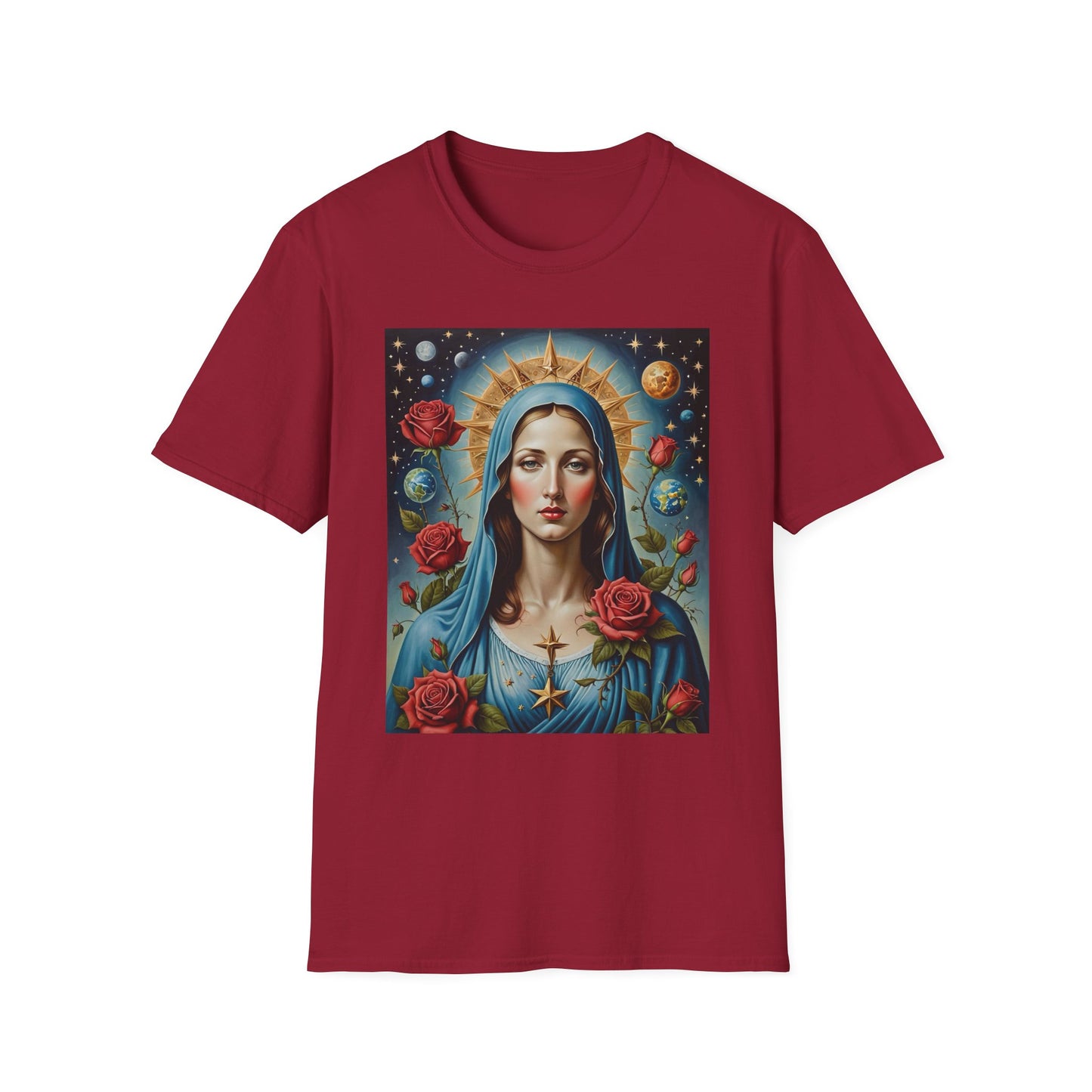Artistic Virgin Mary T-Shirt, Vintage Graphic Tee, Religious Shirt, Christian Gift, Casual Wear