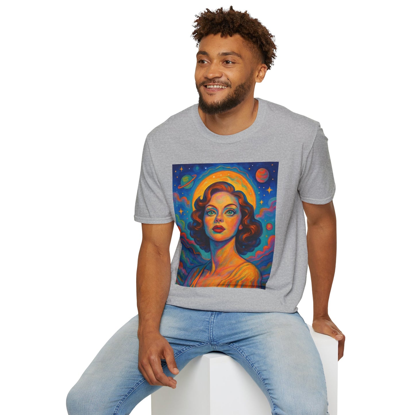 Retro Space Girl T Shirt Vintage Sci Fi Beauty Psychedelic Pop Art Galaxy Babe Tee Gift for Star Gazers Cosmic Fashion Astronaut Dreamwear