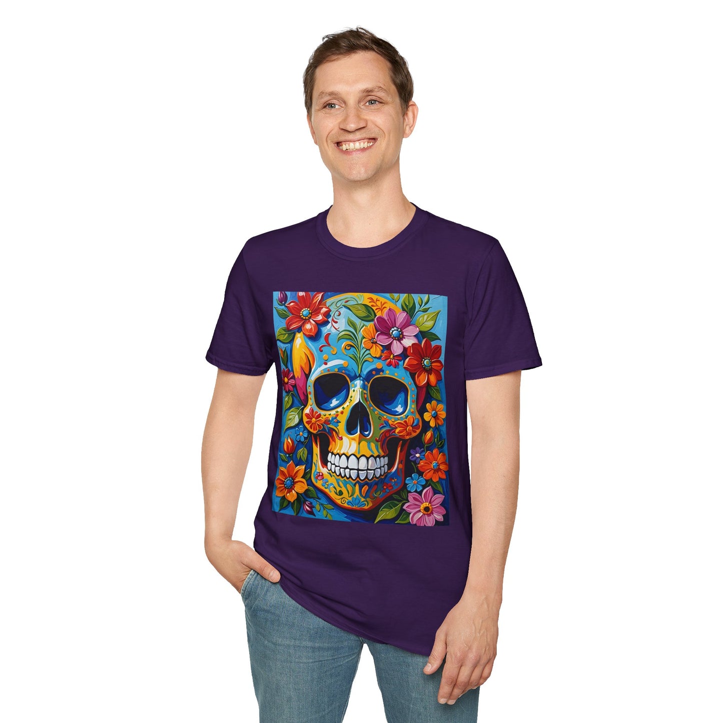 Floral Sugar Skull Shirt – Colorful Skull with Flowers Tee – Gift for Art Lovers, Halloween Fans, and Bold Statement Outfit Seekers