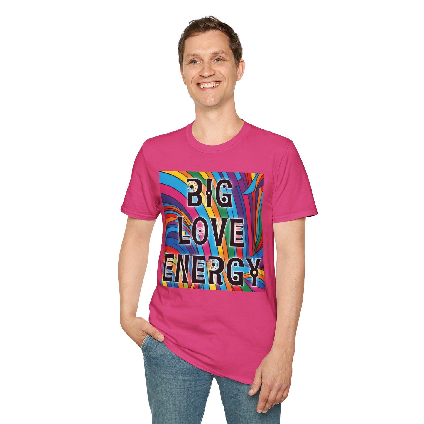 Big Love Energy Shirt – Colorful Retro Pride Rainbow Tee with Bold Positive Message – Gift for Optimists, LGBTQ Friends, and Love-First People