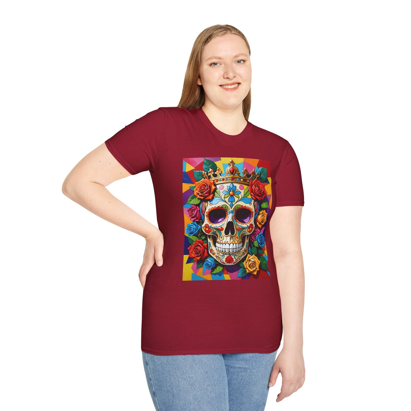 Royal Skull and Roses Shirt – Colorful Crowned Skull Tee – Gift for Halloween Fans, Tattoo Art Collectors, and Bold Fashion Enthusiasts