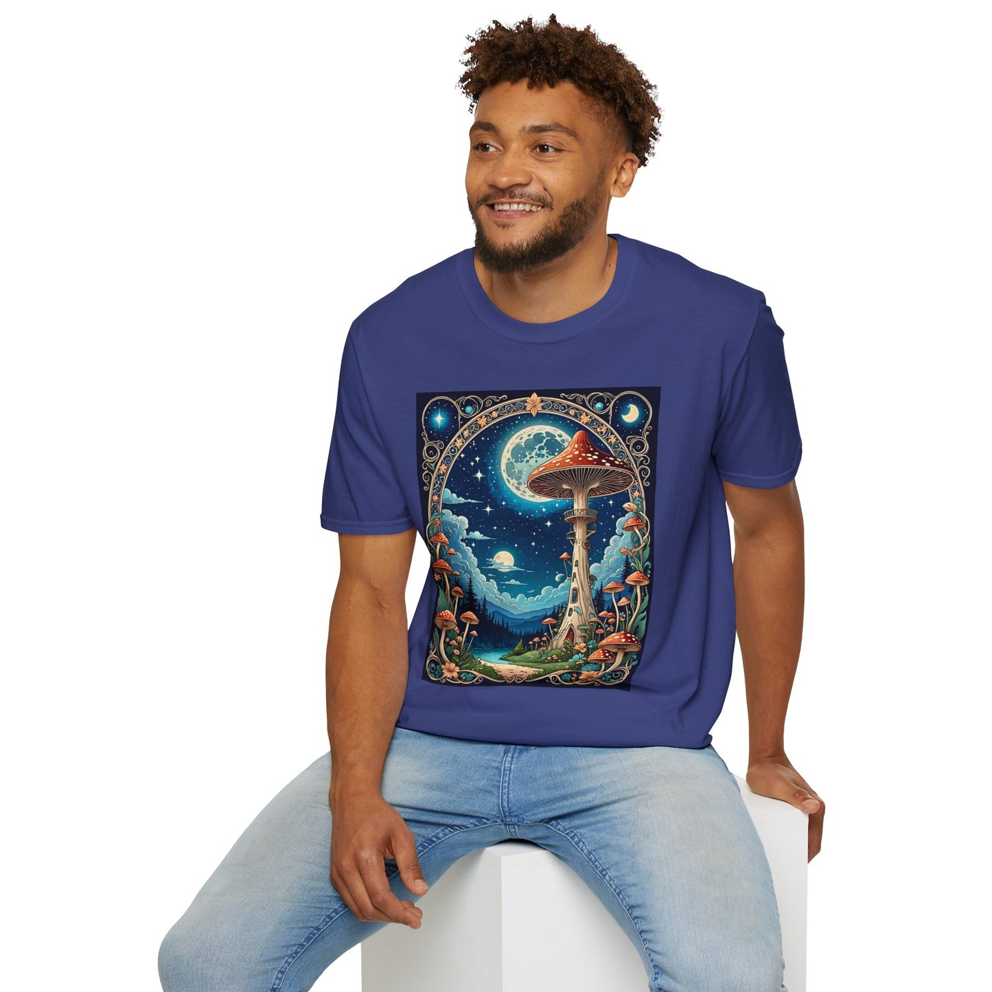 Psychedelic Mushroom Forest Shirt – Trippy Moonlight Nature Tee – Gift for Shroom Enthusiasts, Fantasy Fans, and Dreamy Escapists