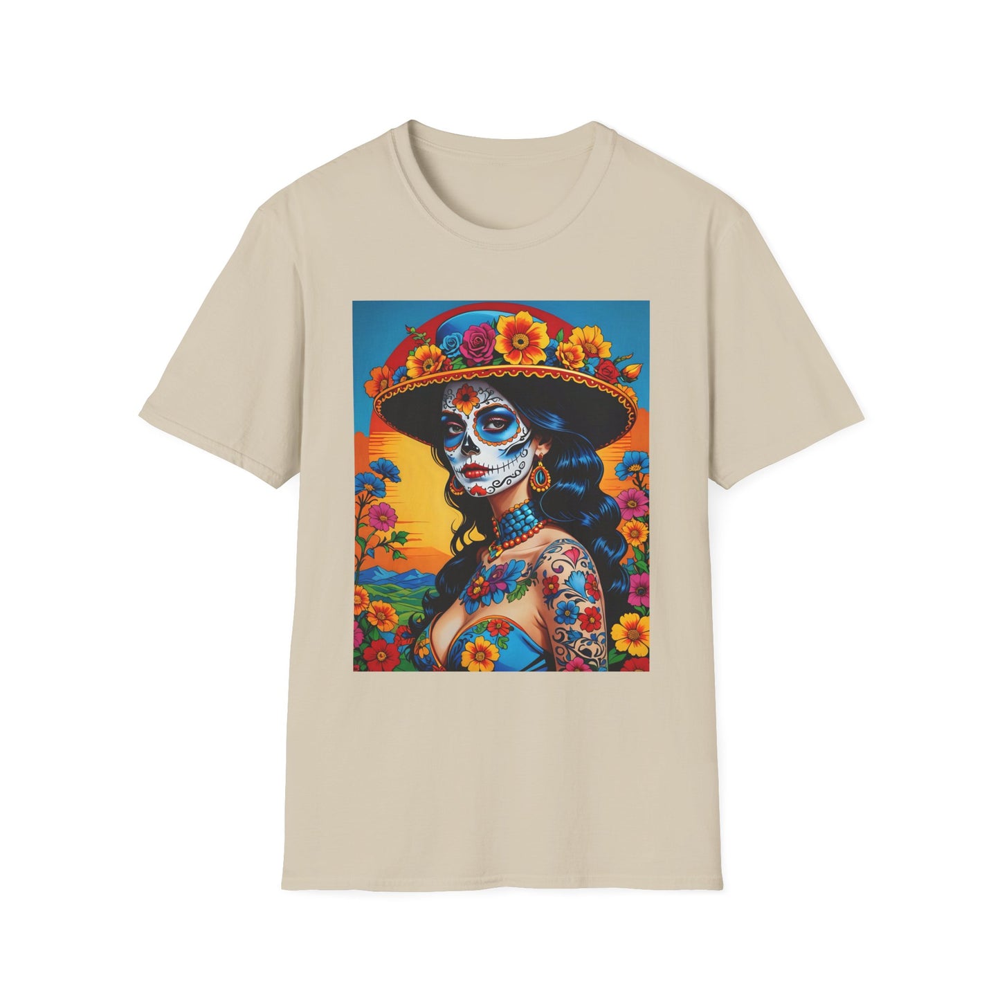 Sugar Skull Tattoo T-Shirt – Día de los Muertos Art Tee – Gift for Skull Art Fans, Tattoo Addicts, and Alternative Fashion Collectors