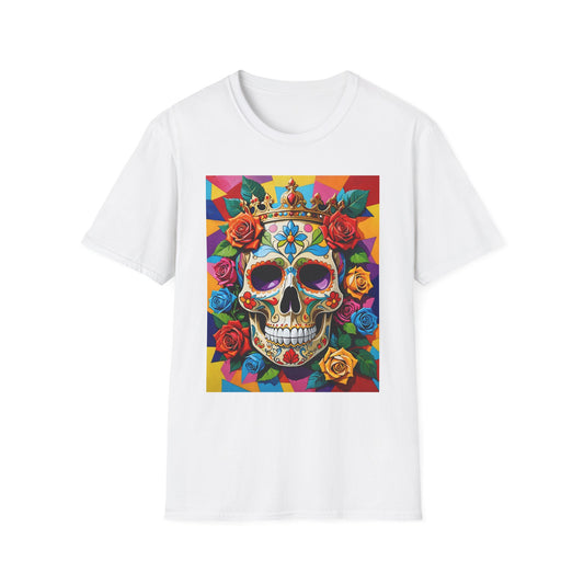 Royal Skull and Roses Shirt – Colorful Crowned Skull Tee – Gift for Halloween Fans, Tattoo Art Collectors, and Bold Fashion Enthusiasts