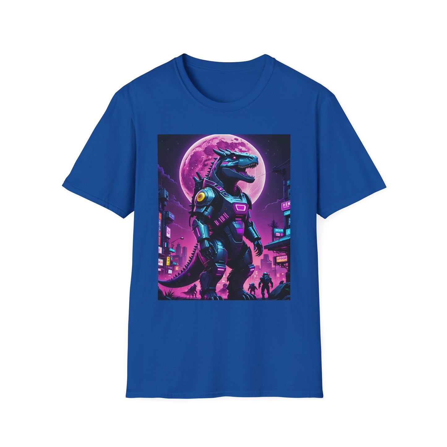 Cyberpunk Dinosaur T Shirt Neon Retro Graphic Tee Futuristic Monster Artwork Top Gift for Sci Fi Fans