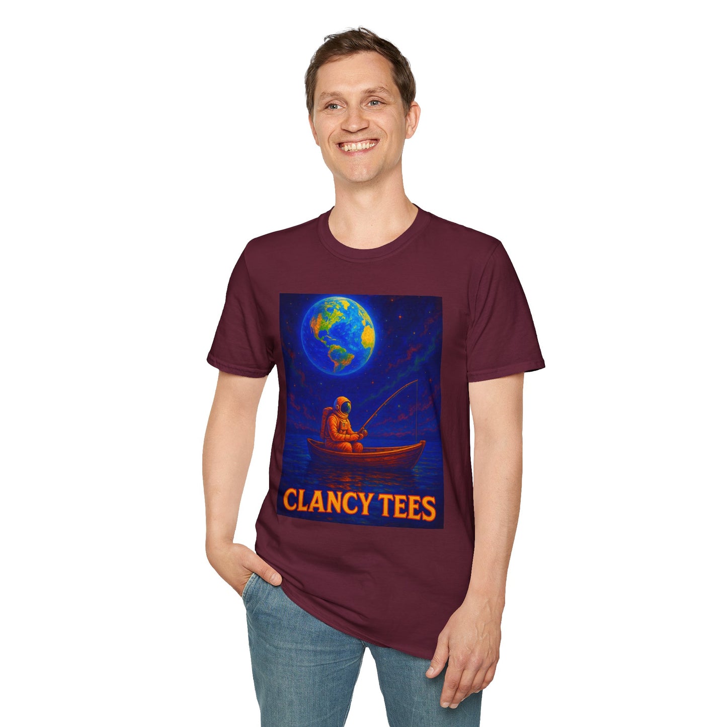 Space Fisherman Graphic T-Shirt, Chill Vibes Tee, Eco-Friendly Gift, Outdoor Enthusiast Apparel, Perfect for Holidays & Summer
