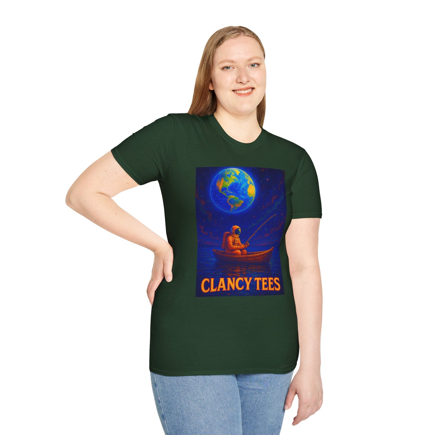 Space Fisherman Graphic T-Shirt, Chill Vibes Tee, Eco-Friendly Gift, Outdoor Enthusiast Apparel, Perfect for Holidays & Summer