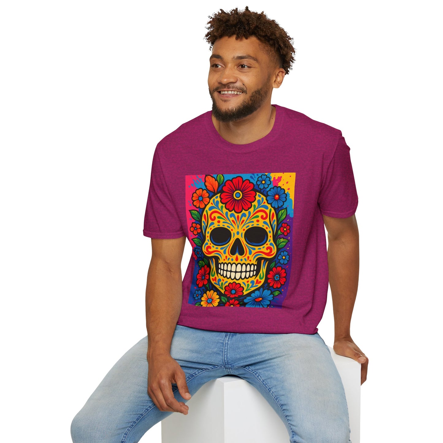 Colorful Sugar Skull Shirt | Day of the Dead Graphic Tee | Gift for Tattoo Lovers & Art Fans | Floral Skull T-Shirt