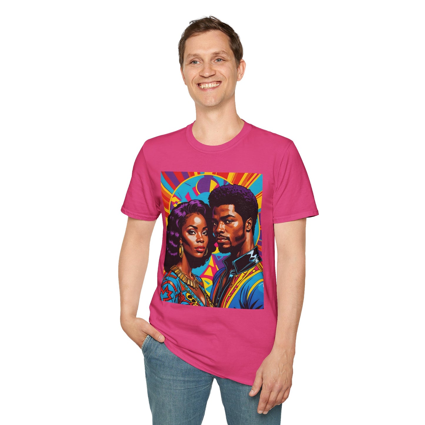 Vibrant Retro-Inspired Unisex Softstyle T-Shirt, Colorful Art Tee, Black History Month Shirt, Casual Streetwear, Gift for Art Lovers