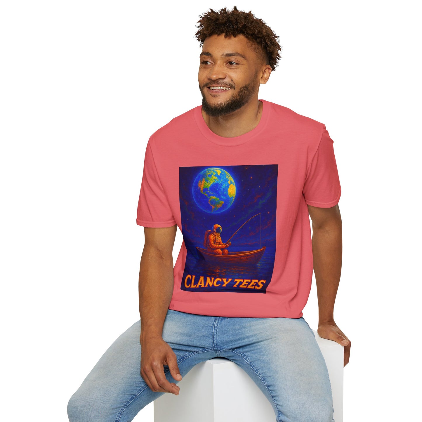 Space Fisherman Graphic T-Shirt, Chill Vibes Tee, Eco-Friendly Gift, Outdoor Enthusiast Apparel, Perfect for Holidays & Summer