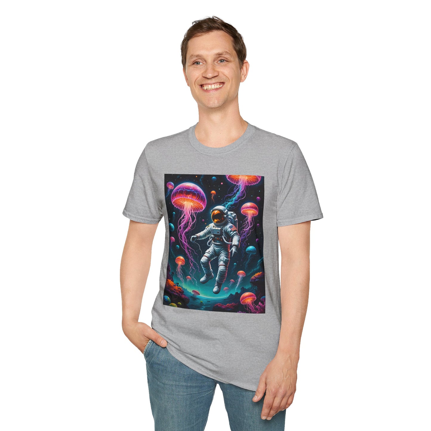 Cosmic Jellyfish T-Shirt, Astronaut Tee, Space Lover's Apparel, Unique Gift, Unisex Softstyle Shirt