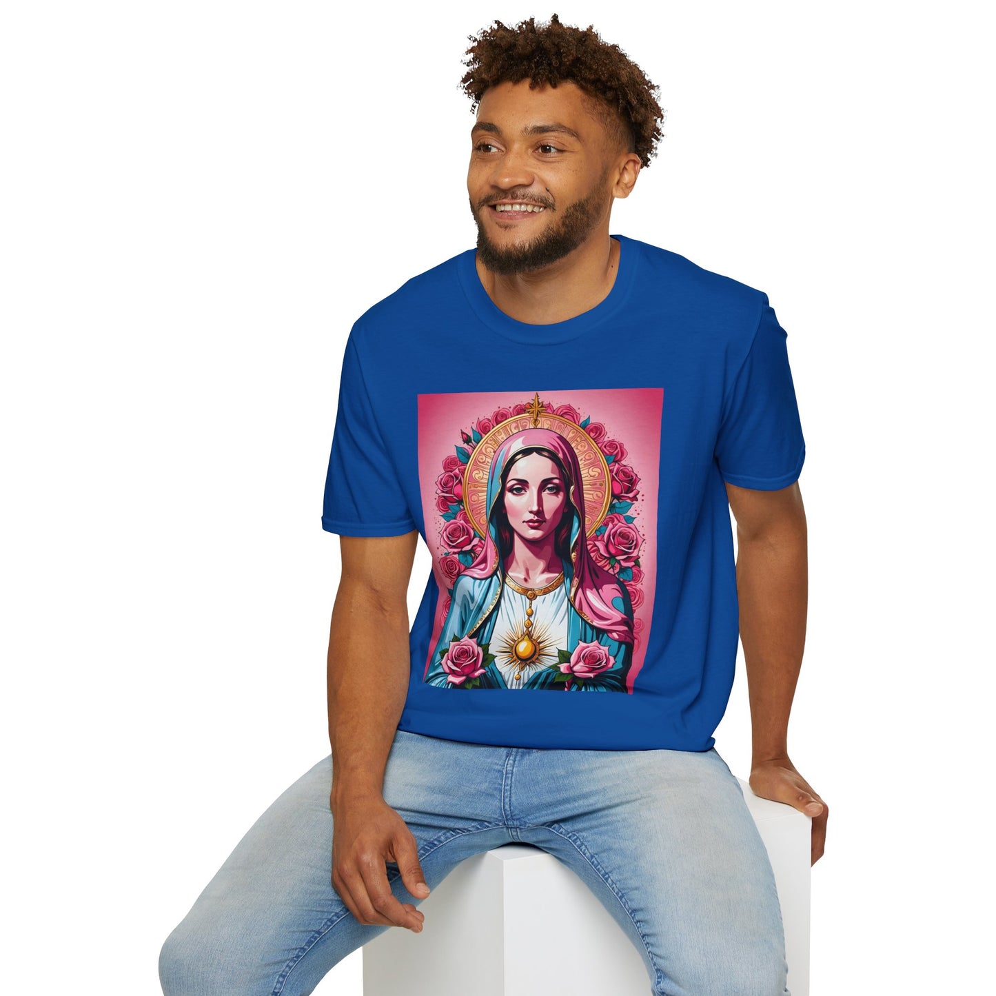 Unisex Softstyle T-Shirt with Sacred Heart Design, Spiritual Apparel, Artistic Gift for Many Occasions, Vintage Aesthetic, Festive Wear