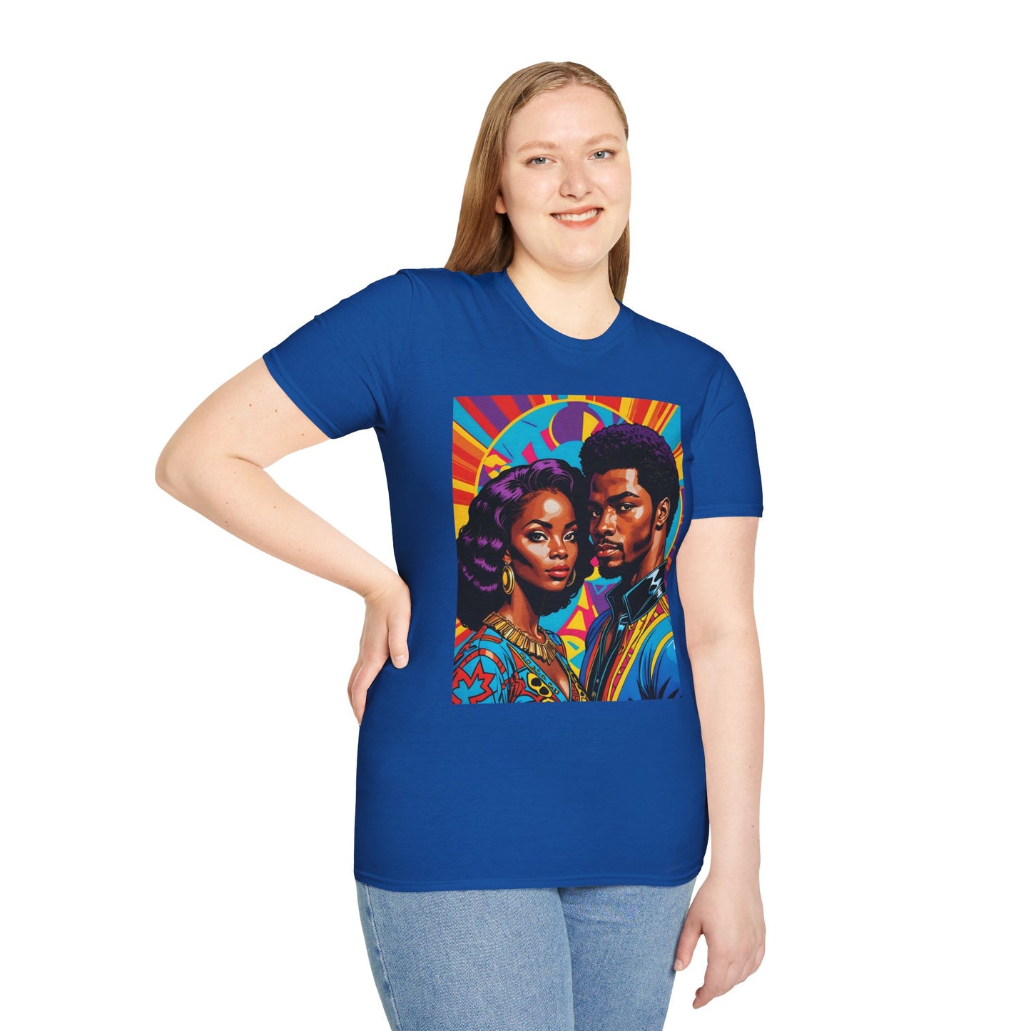 Vibrant Retro-Inspired Unisex Softstyle T-Shirt, Colorful Art Tee, Black History Month Shirt, Casual Streetwear, Gift for Art Lovers