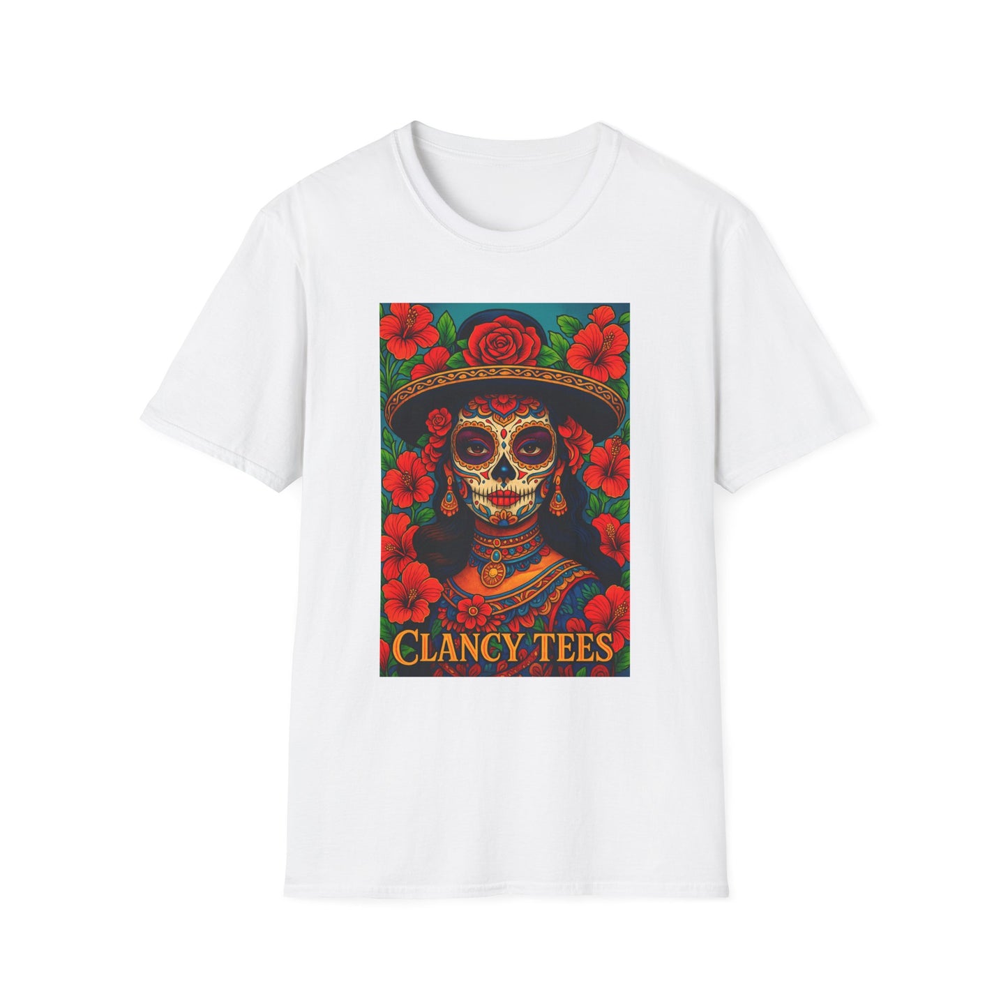 Colorful Sugar Skull T-Shirt, Day of the Dead Tee, Unique Graphic Shirt, Festival Apparel, Gift for Halloween, Unisex Softstyle Tee