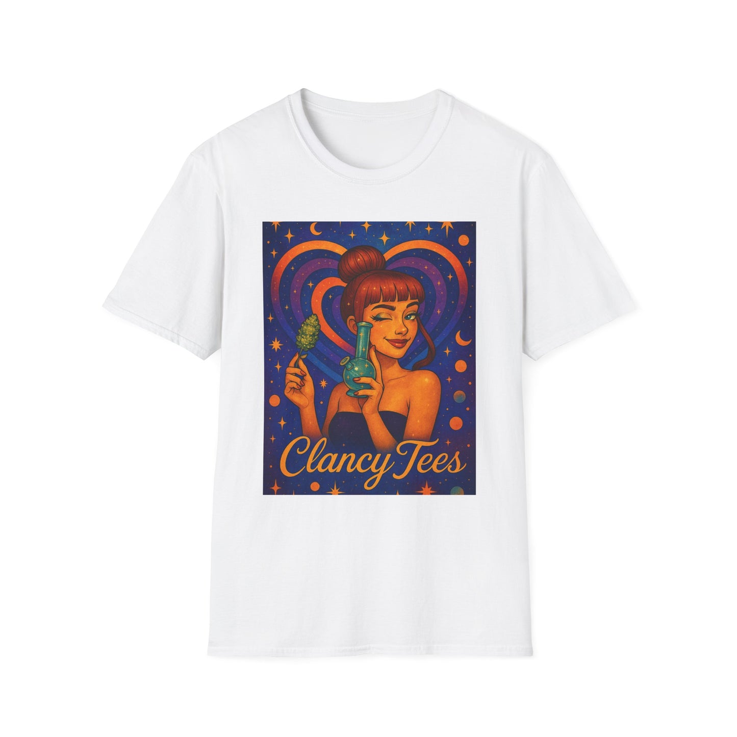 Cosmic Stoner Girl Art T-Shirt, Vintage Style Tee, Fun Summer Shirt, Gift for Art Lovers, Cute Graphic Tee, Unique Casual Wear
