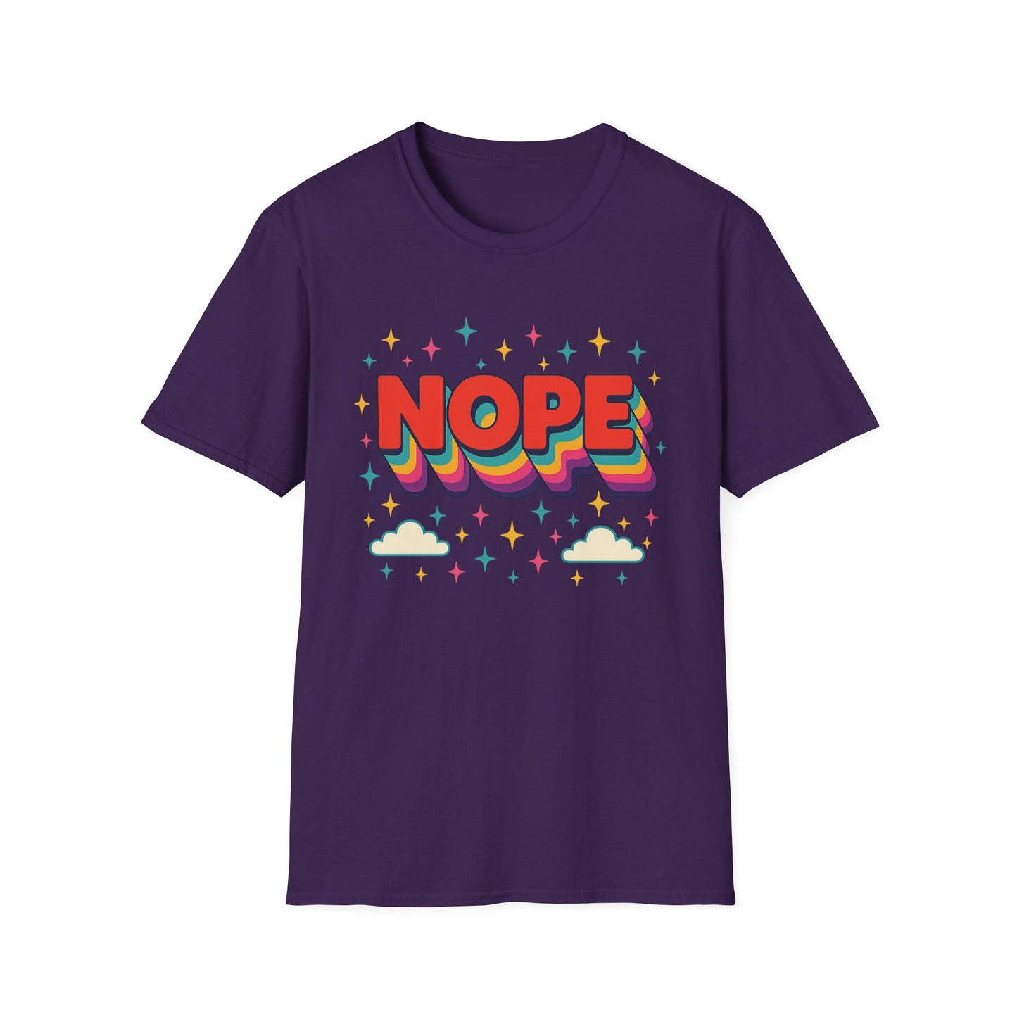 Nope Rainbow Cloud T-Shirt Funny Antisocial Humor Gift for Introverts Softstyle Unisex Tee