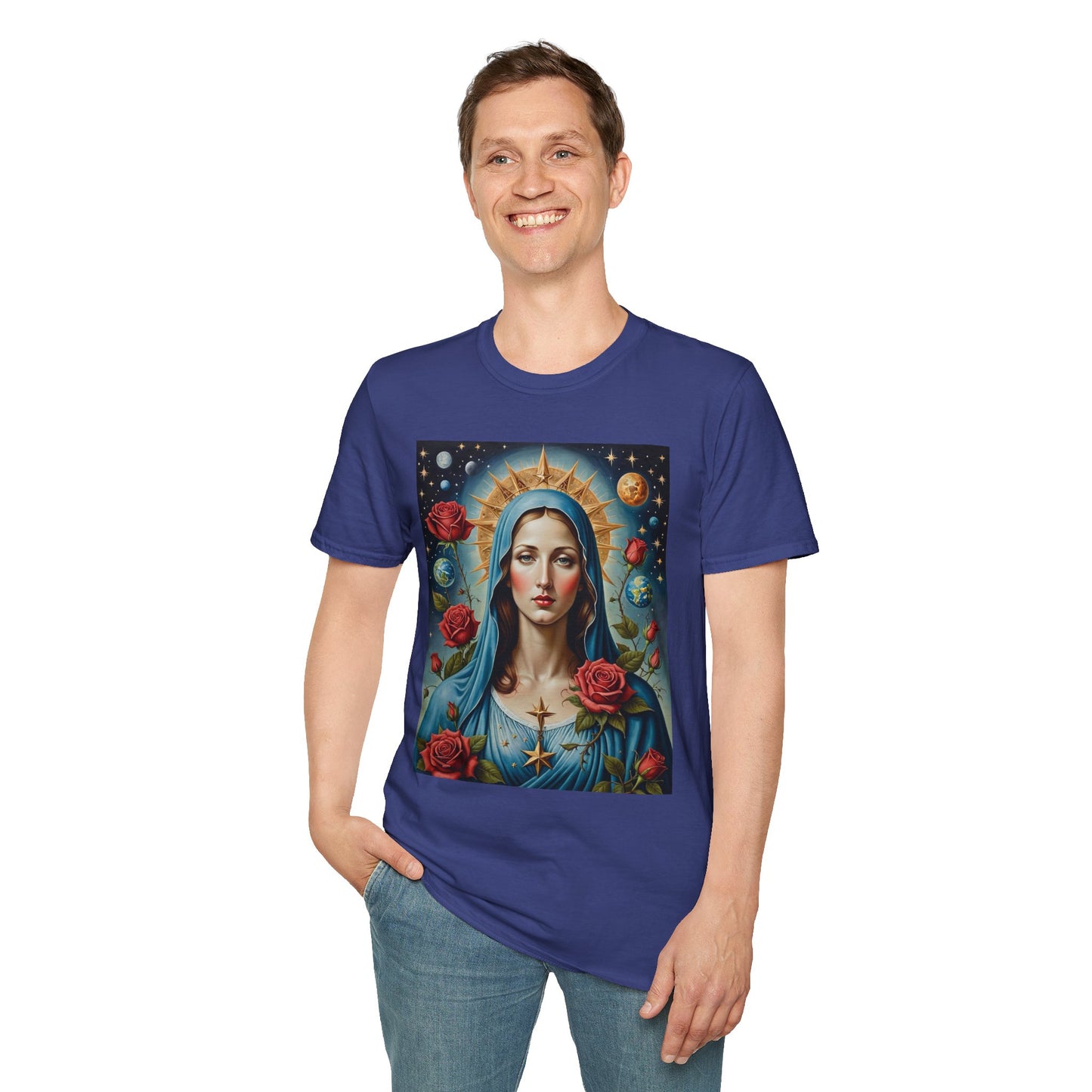 Artistic Virgin Mary T-Shirt, Vintage Graphic Tee, Religious Shirt, Christian Gift, Casual Wear
