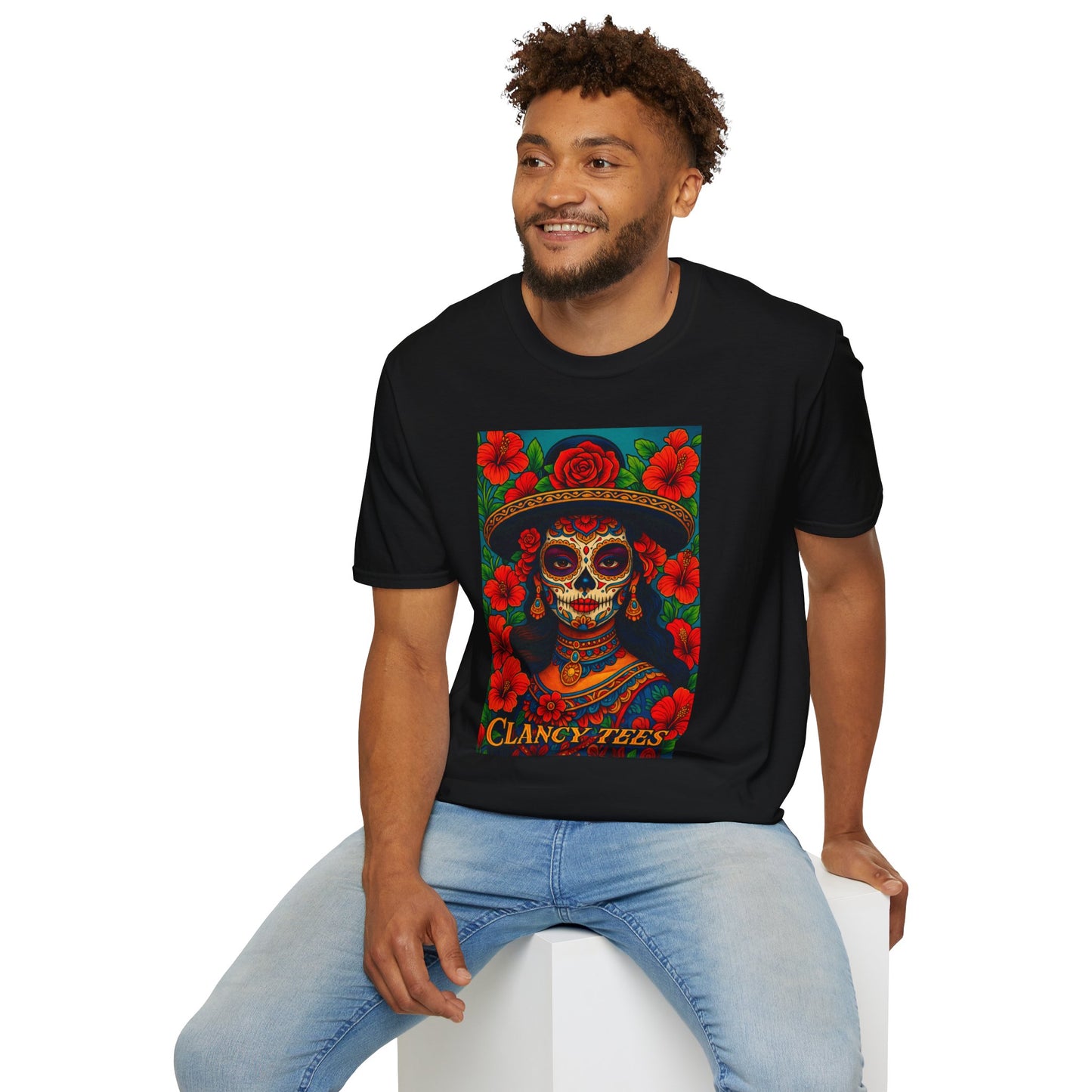 Colorful Sugar Skull T-Shirt, Day of the Dead Tee, Unique Graphic Shirt, Festival Apparel, Gift for Halloween, Unisex Softstyle Tee