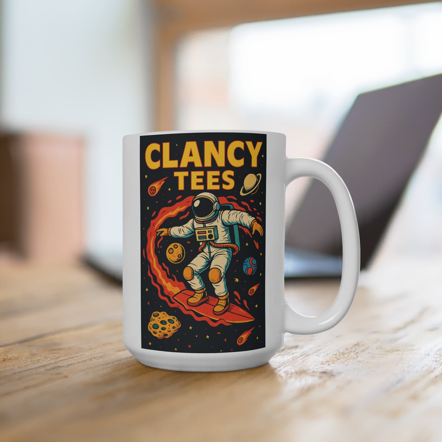 Astronaut Surfer Mug Cosmic Space Artwork Ceramic Coffee Cup Gift for Sci Fi Fans
