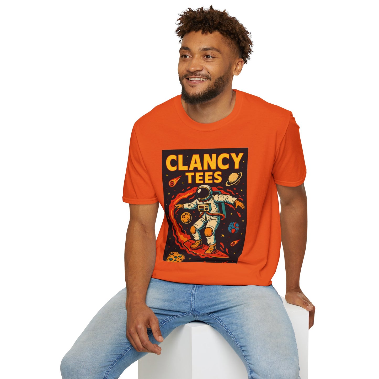 Astronaut Surfing T-Shirt – Outer Space Surfer Tee – Gift for Sci-Fi Beach Bums, Stoner Surfers, and Cosmic Wave Riders