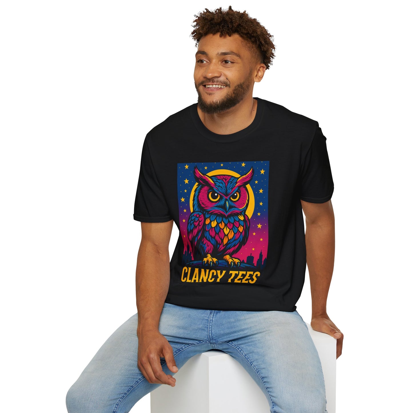 Psychedelic Owl Shirt with Stars and Moon | Trippy Forest Animal Tee | Gift for Night Owls and Weirdos | Bold Colorful Nature Graphic Tee
