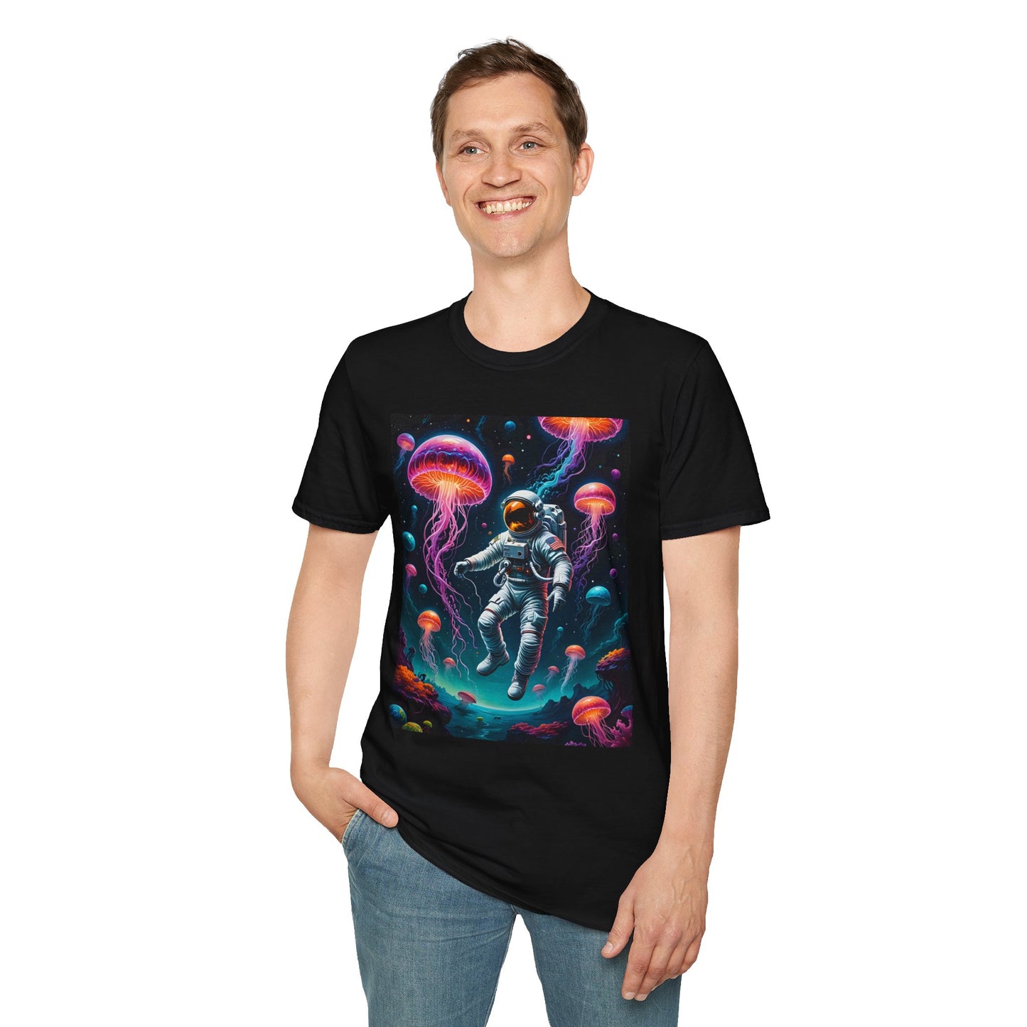 Cosmic Jellyfish T-Shirt, Astronaut Tee, Space Lover's Apparel, Unique Gift, Unisex Softstyle Shirt