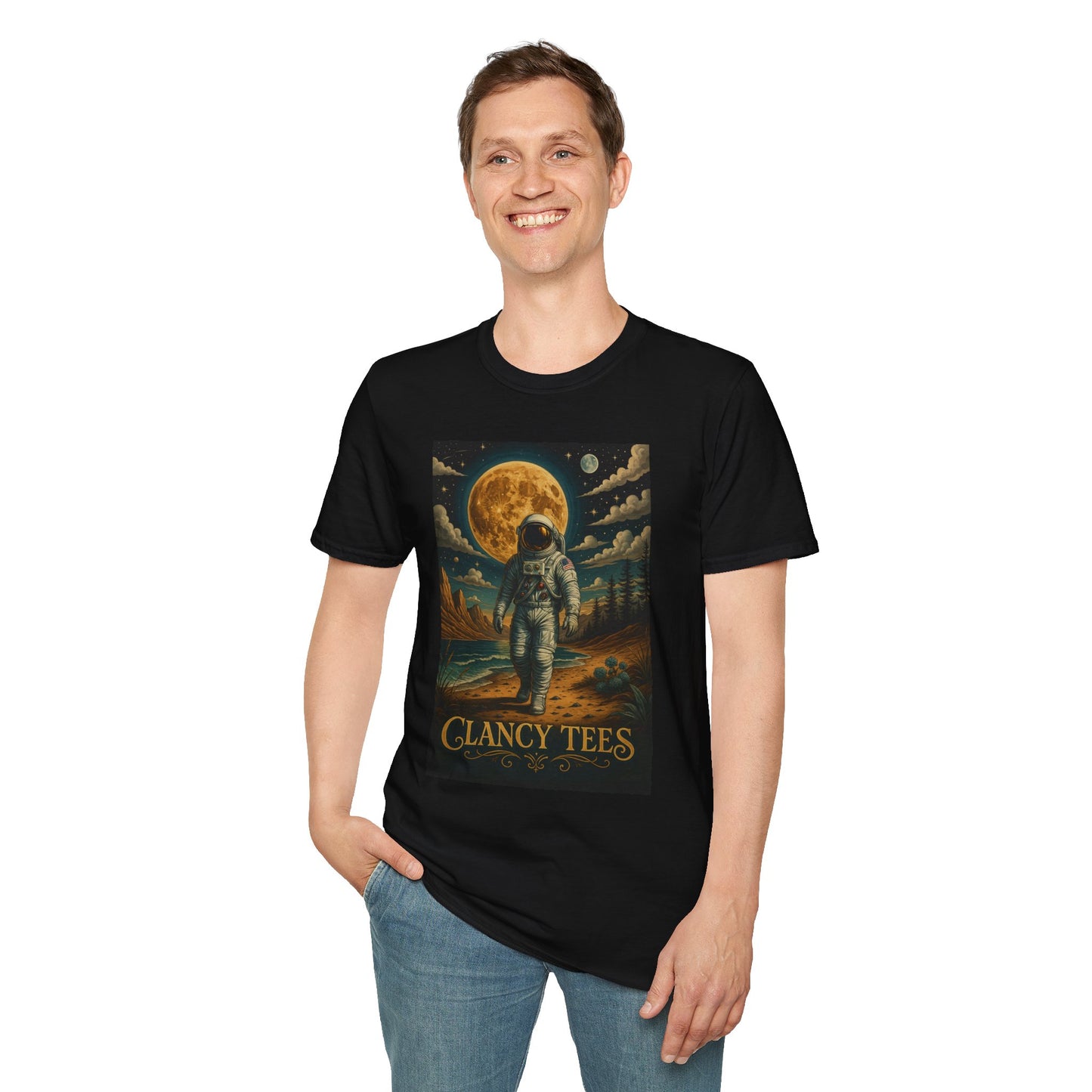 Astronaut Adventure Unisex Softstyle T-Shirt | Cosmic Space Shirt, Graphic Tee for Space Lovers, Gift for Nerds, Casual Wear