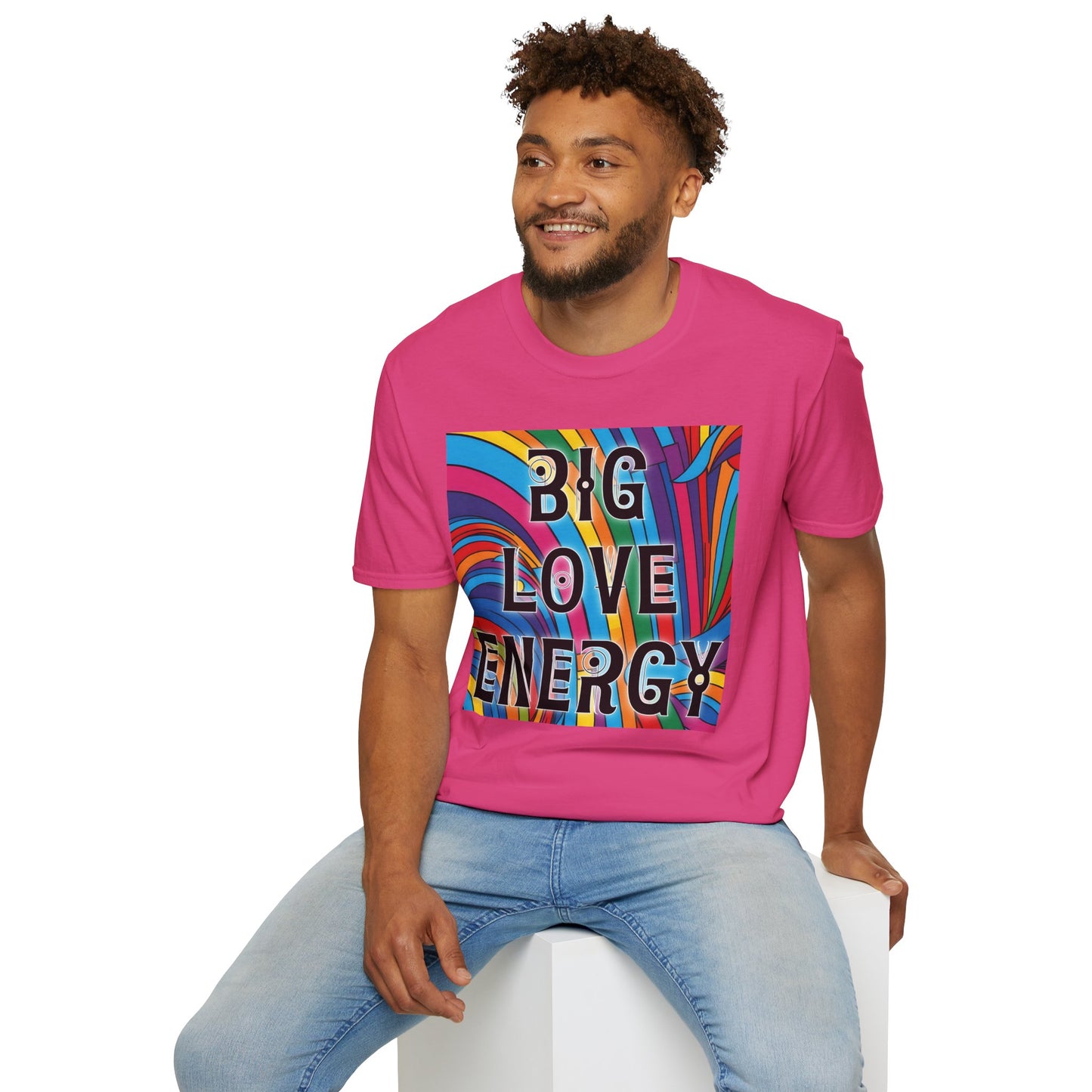 Big Love Energy Shirt – Colorful Retro Pride Rainbow Tee with Bold Positive Message – Gift for Optimists, LGBTQ Friends, and Love-First People
