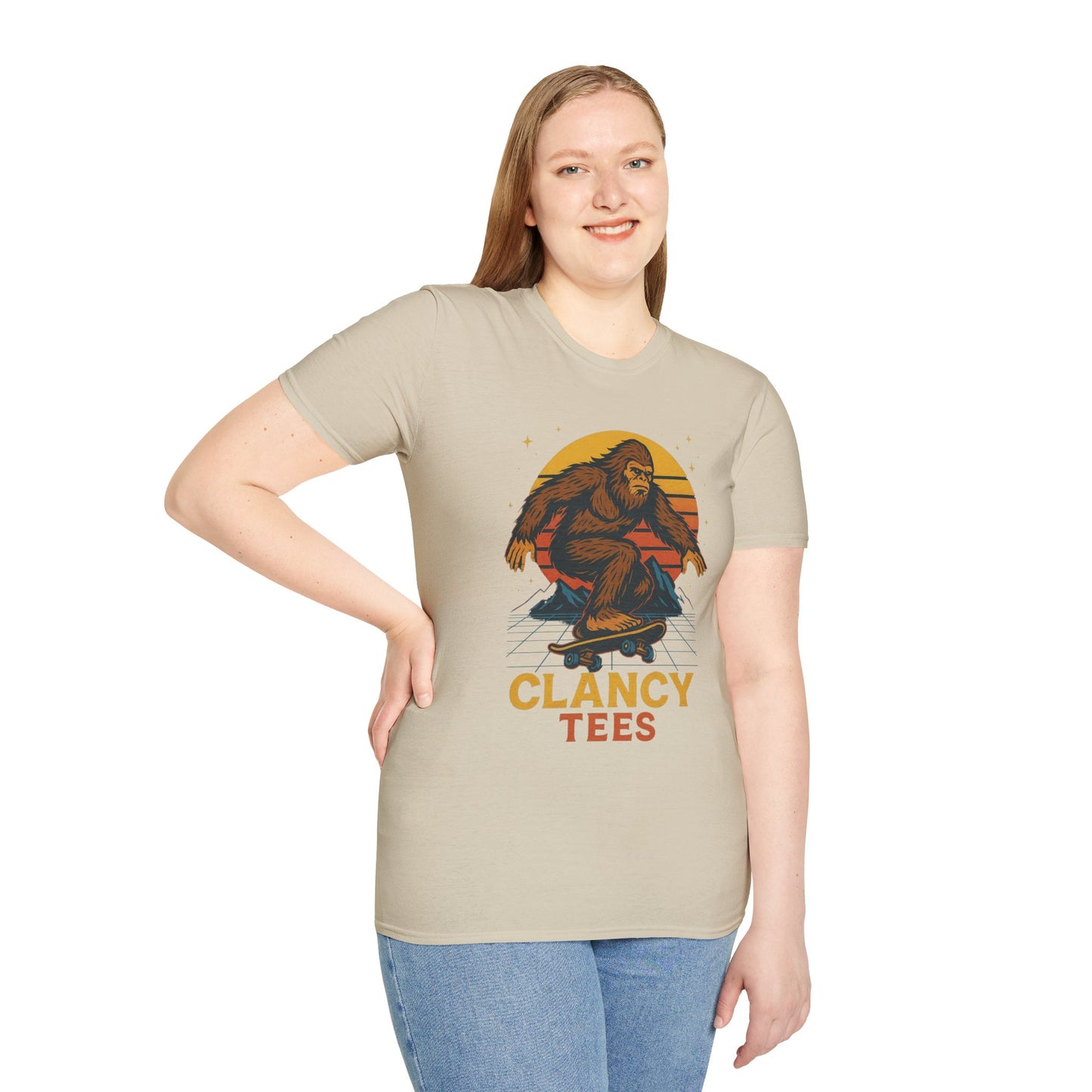 Bigfoot Skateboard Unisex T-Shirt, Retro Graphic Tee, Funny Gift for Skaters, Adventure Lovers, Summer Apparel, Men's and Women's Fashion