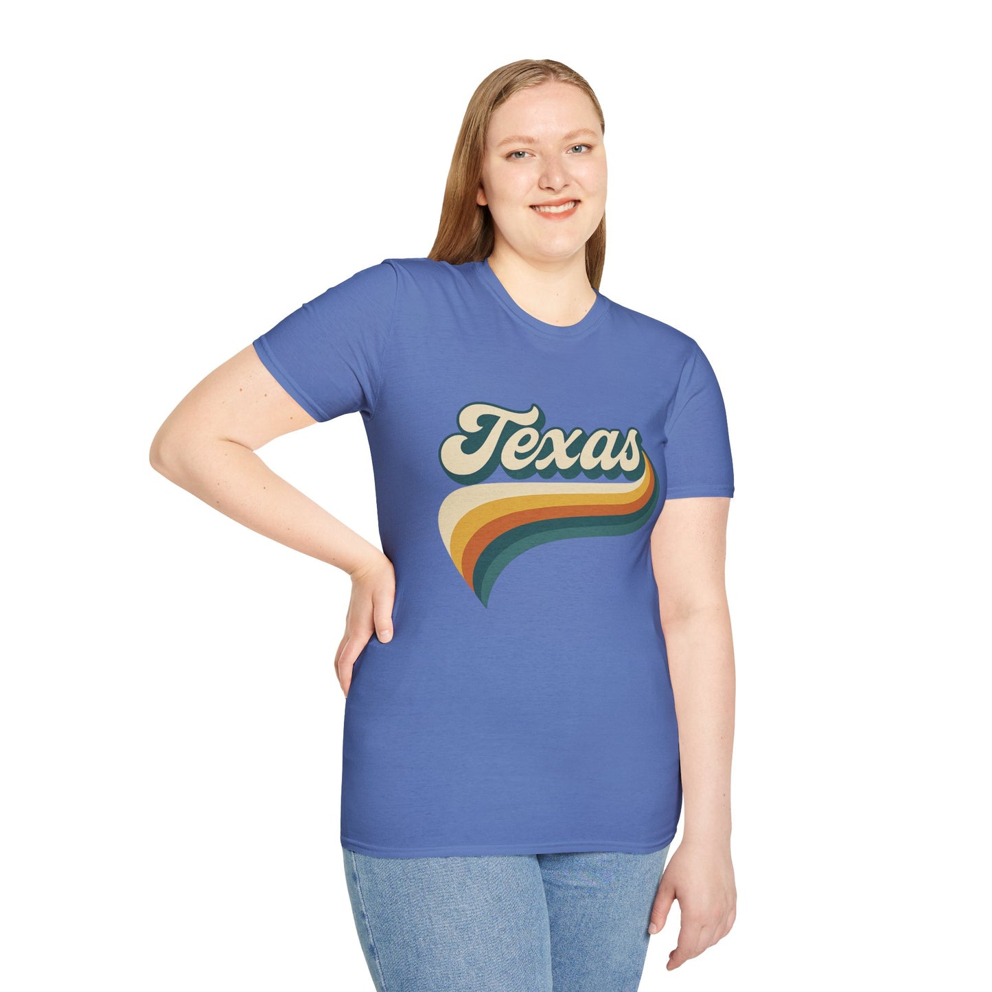 Retro Texas Shirt – Vintage Style Texas Wave Tee • Gildan Softstyle® Unisex Comfort • Gift for Texans • Groovy Southern State Pride Shirt