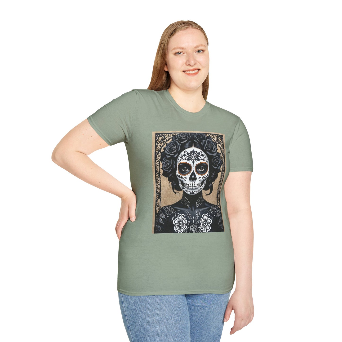 Black Floral Skull Tattoo Shirt – Gothic Día de los Muertos Tee – Gift for Skull Collectors, Tattoo Fans, and Alt Aesthetic Enthusiasts