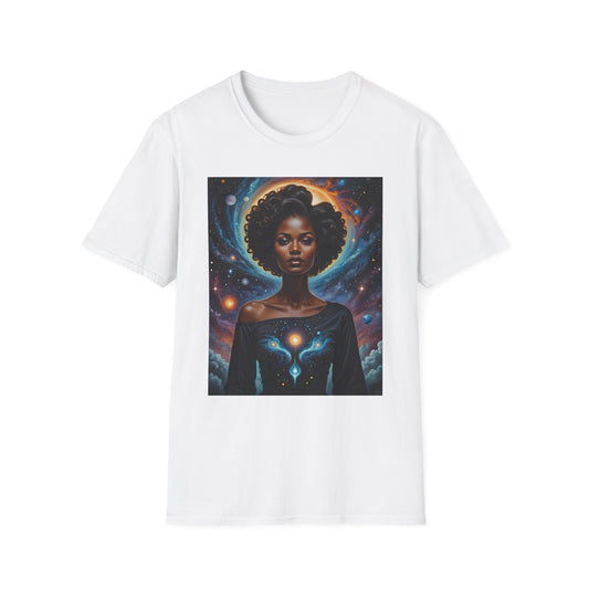 Afrofuturist Cosmic Energy T-Shirt – Celestial Power Graphic Tee, Spiritual Galaxy Shirt, Gift for Astrology Fans, Vibrant Universe Artwork