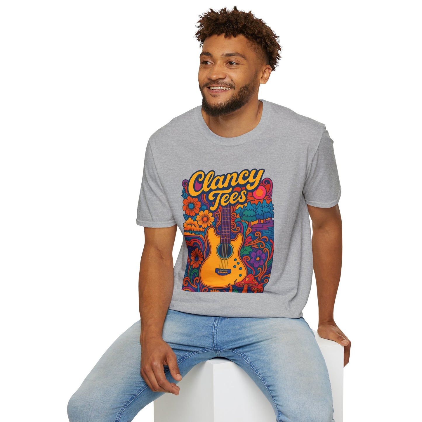 Retro Guitar Graphic T-Shirt for Music Lovers, Vintage Style Tee, Unisex Design, Ideal for Festivals and Gifts, Clancy Tees