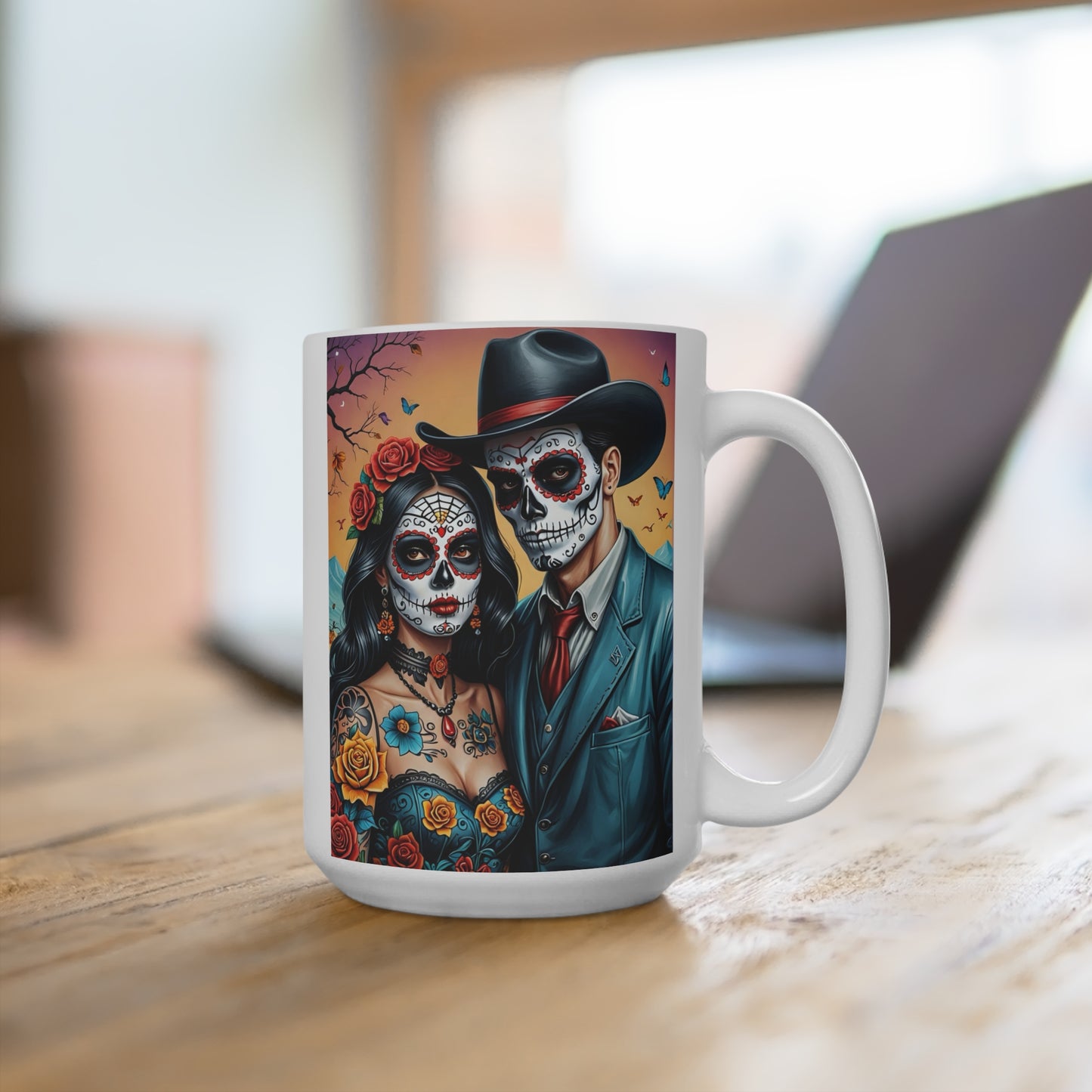 Day Of The Dead Skeleton Couple Mug – Sugar Skull Art Coffee Cup, Dia De Los Muertos Mug, Gothic Romance Gift