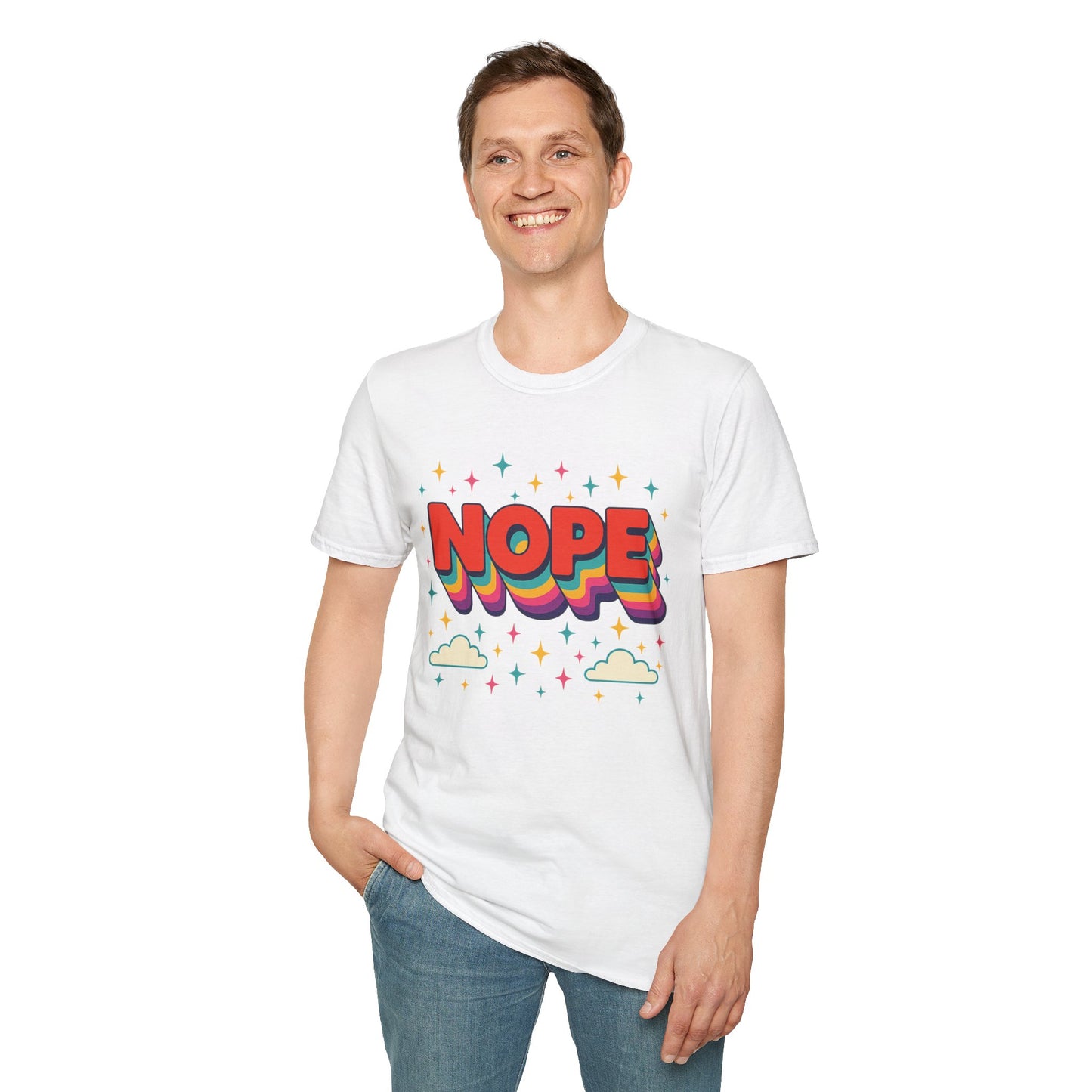 Nope Rainbow Cloud T-Shirt Funny Antisocial Humor Gift for Introverts Softstyle Unisex Tee