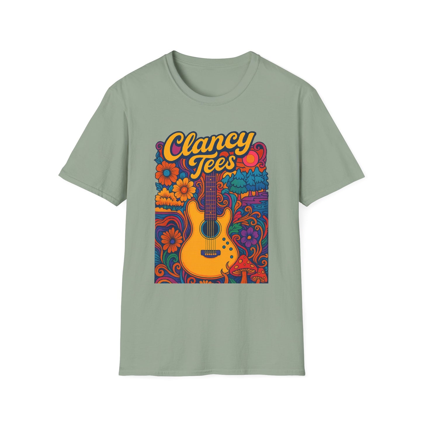 Retro Guitar Graphic T-Shirt for Music Lovers, Vintage Style Tee, Unisex Design, Ideal for Festivals and Gifts, Clancy Tees