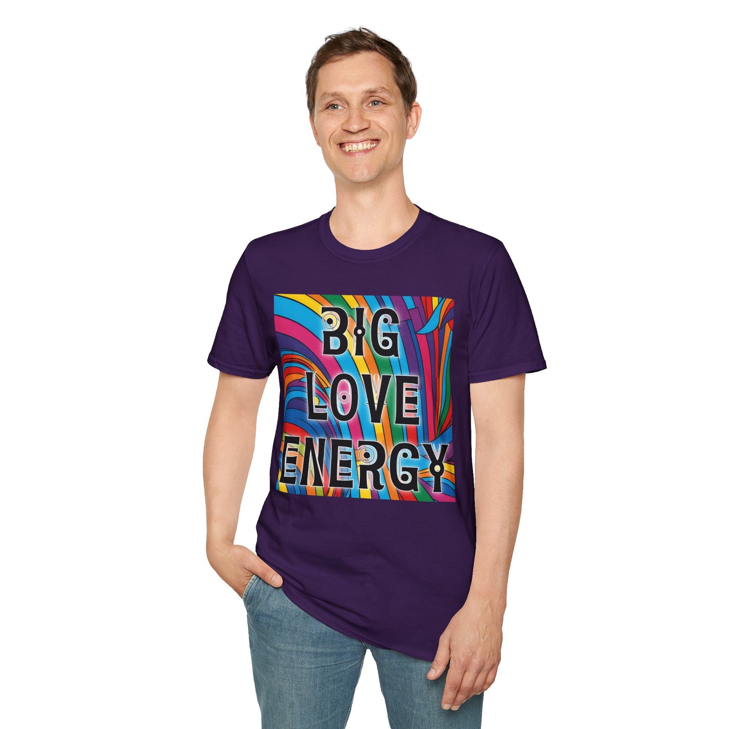Big Love Energy Shirt – Colorful Retro Pride Rainbow Tee with Bold Positive Message – Gift for Optimists, LGBTQ Friends, and Love-First People
