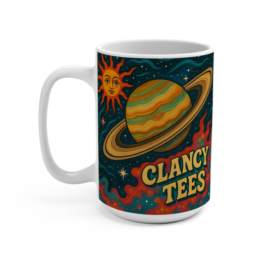 Clancy Tees Cosmic Saturn Mug – Retro Space Coffee Cup, Psychedelic Galaxy Gift, Astrology Planet Energy Mug