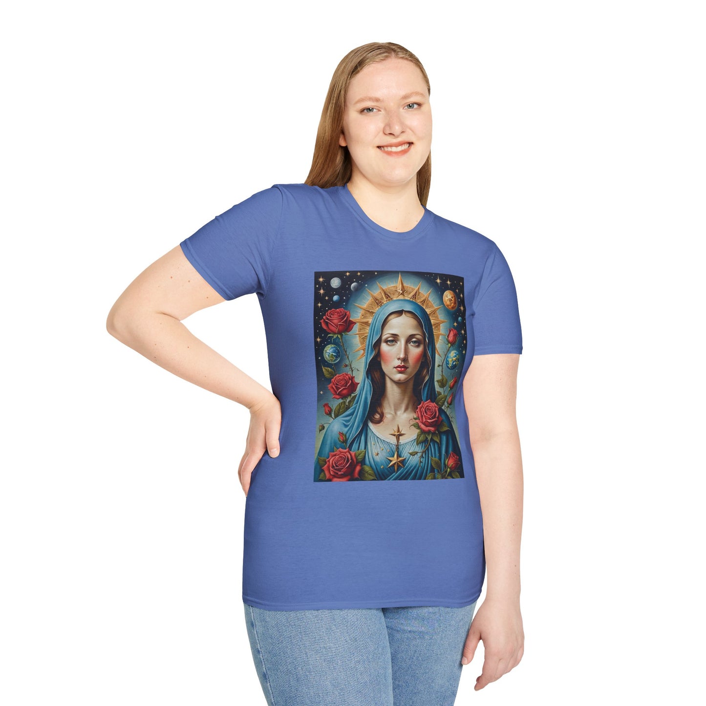 Artistic Virgin Mary T-Shirt, Vintage Graphic Tee, Religious Shirt, Christian Gift, Casual Wear