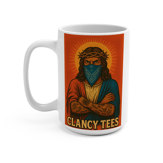 Gangsta Jesus Mug Outlaw Tattoo Artwork Funny Ceramic Coffee Cup Gift for Dark Humor Fans