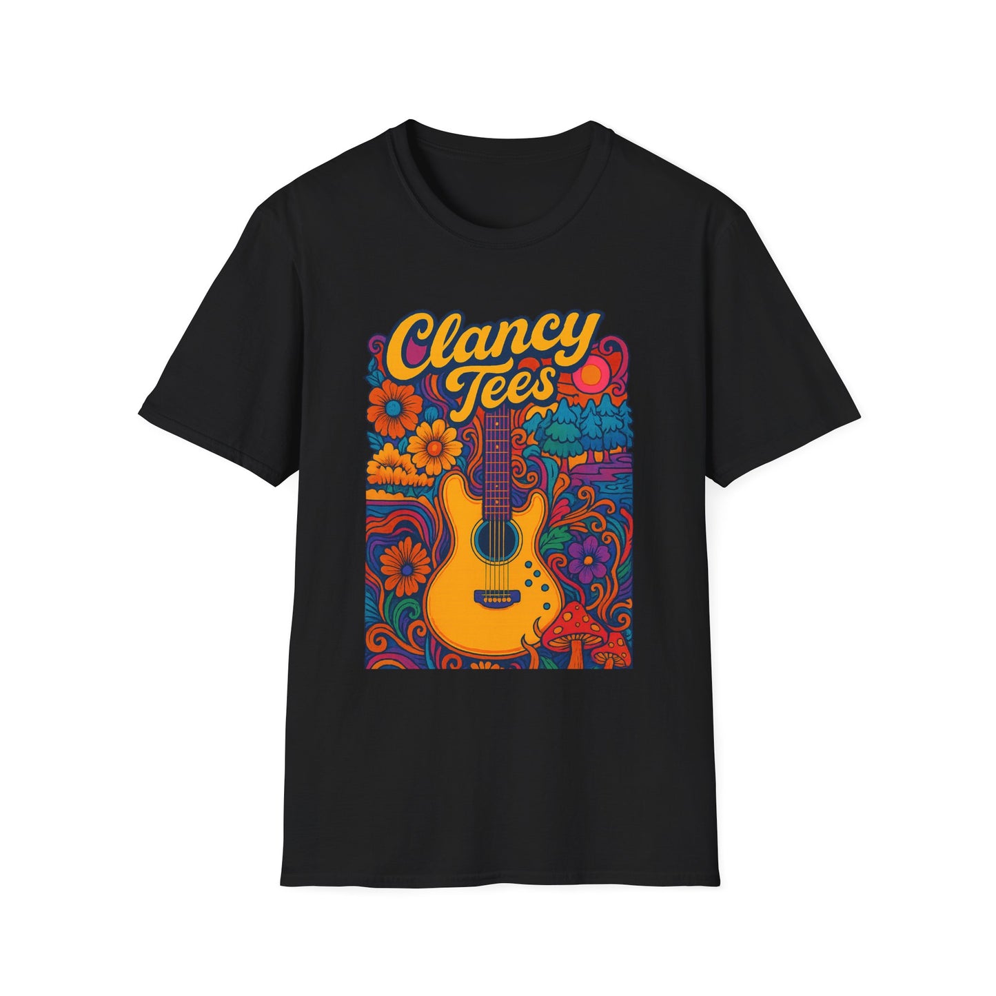 Retro Guitar Graphic T-Shirt for Music Lovers, Vintage Style Tee, Unisex Design, Ideal for Festivals and Gifts, Clancy Tees