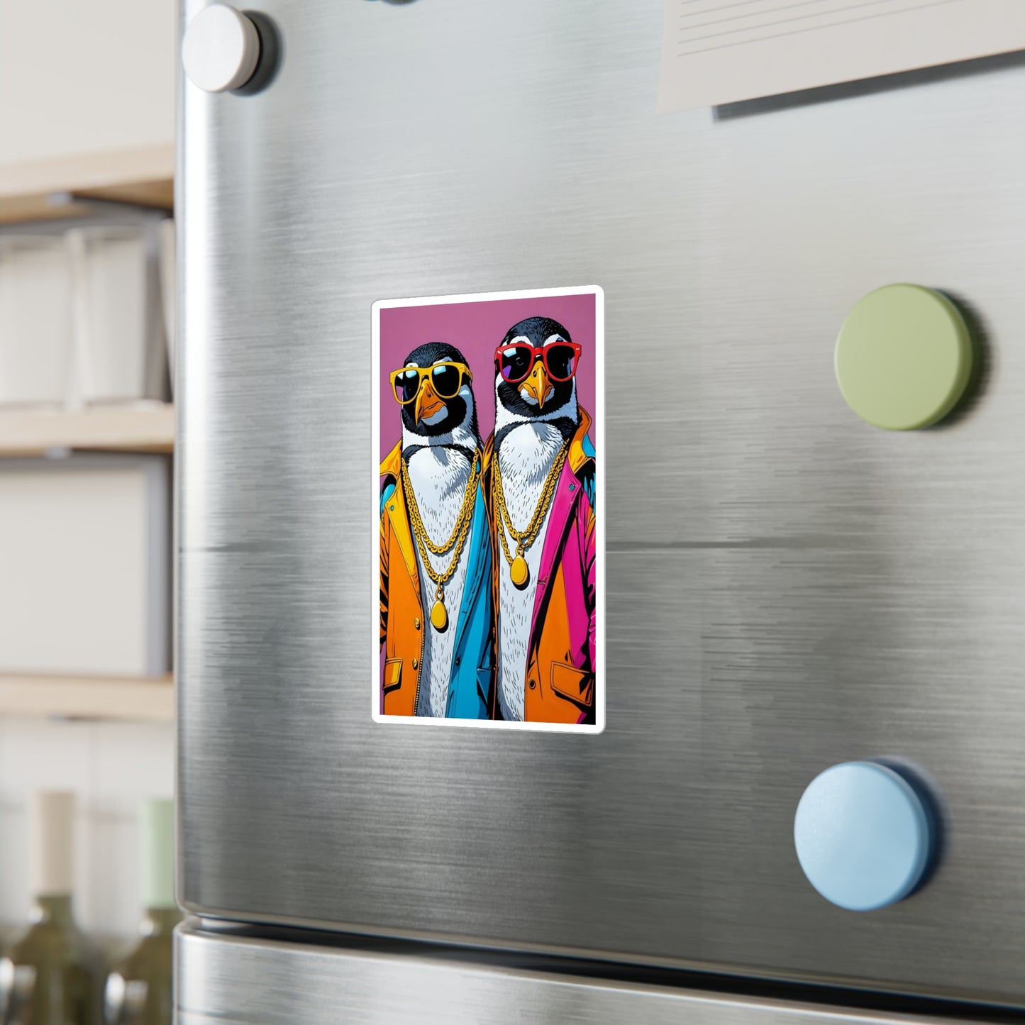 Cool Penguin Duo Sticker – Kiss Cut Vinyl Decal, Funny Animal Artwork, Retro Streetwear Aesthetic, Gift for Humor Lovers