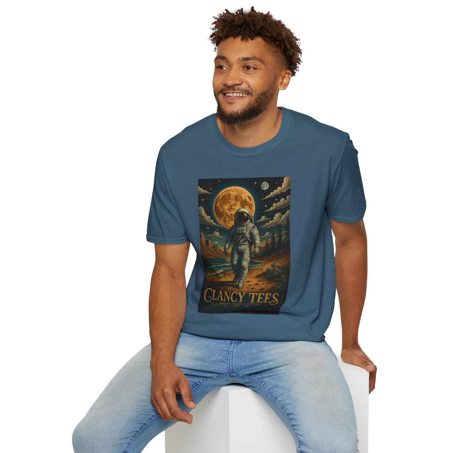 Astronaut Adventure Unisex Softstyle T-Shirt | Cosmic Space Shirt, Graphic Tee for Space Lovers, Gift for Nerds, Casual Wear
