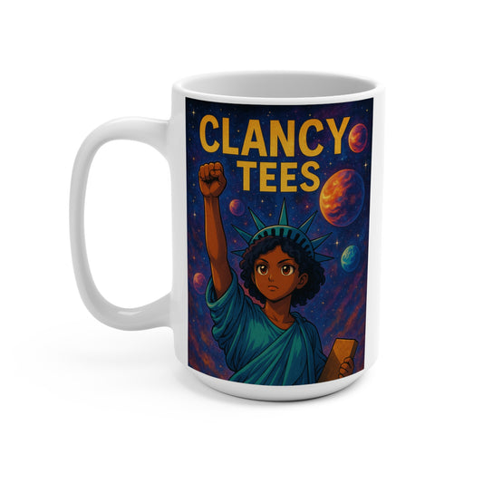Afrocentric Statue Of Liberty Mug – Cosmic Freedom Coffee Cup, Bold Black Power Ceramic, Gift For Activists And Revolutionaries
