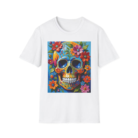 Floral Sugar Skull Shirt – Colorful Skull with Flowers Tee – Gift for Art Lovers, Halloween Fans, and Bold Statement Outfit Seekers