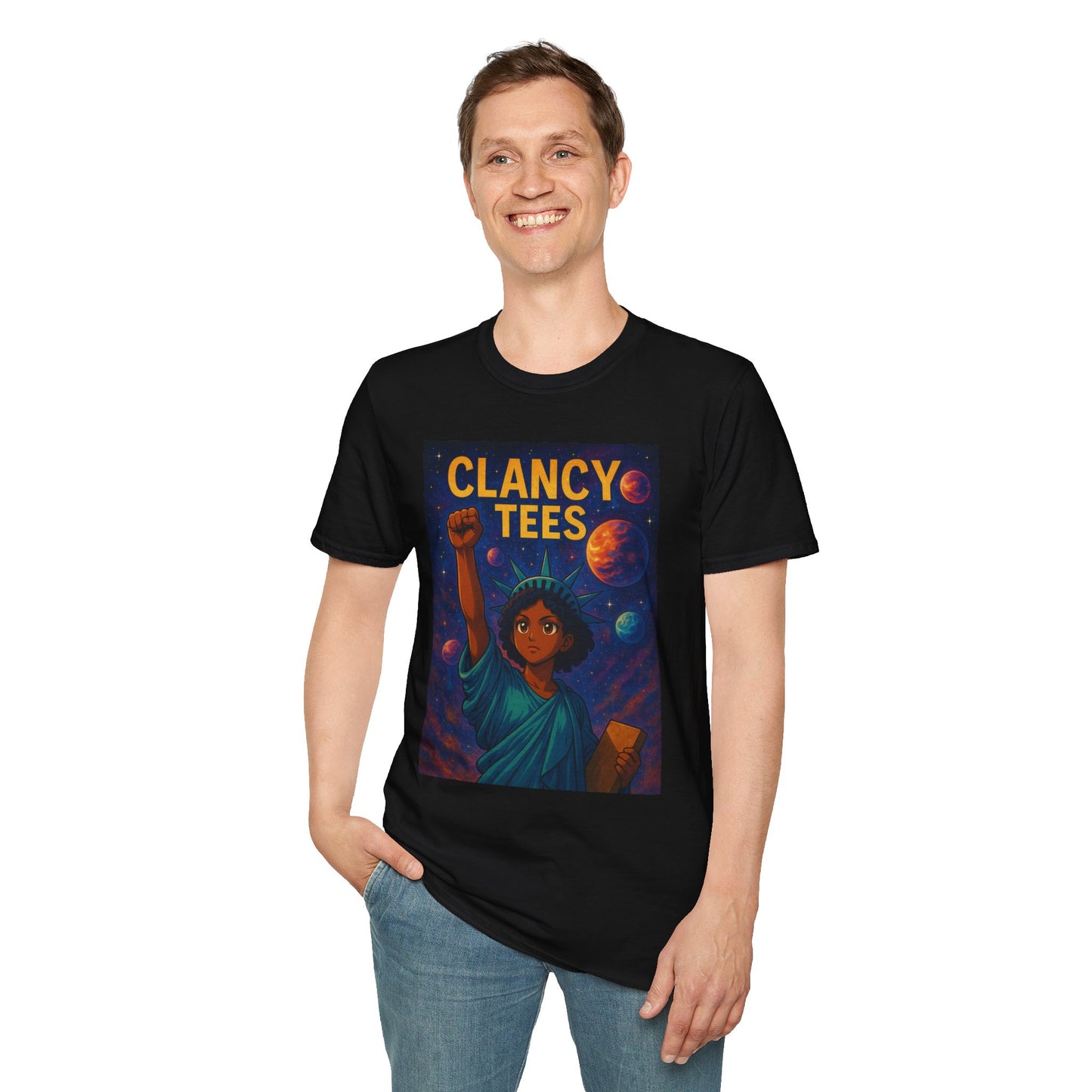 Empowerment Liberty Graphic T-Shirt, Space-Themed Tee, Unisex Casual Wear, Gift for Space Lovers, Inspirational Fashion
