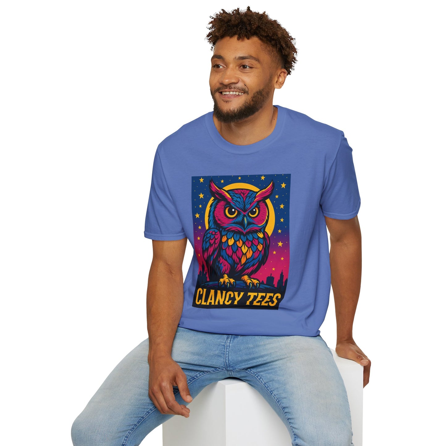 Psychedelic Owl Shirt with Stars and Moon | Trippy Forest Animal Tee | Gift for Night Owls and Weirdos | Bold Colorful Nature Graphic Tee
